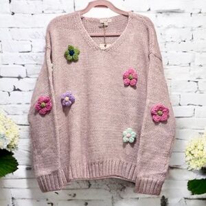 -NEW- Easel Floral/ Flower Embellished Sweater